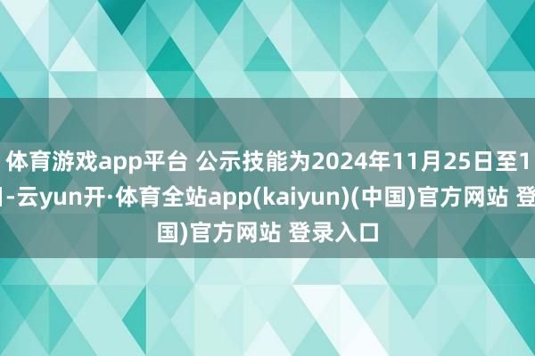 体育游戏app平台 公示技能为2024年11月25日至12月3日-云yun开·体育全站app(kaiyun)(中国)官方网站 登录入口